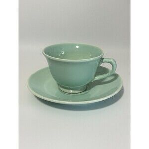 Vintage LuRay Pastel Demitasse Cup & Saucer Set Surf Green Teal UNMARKED
